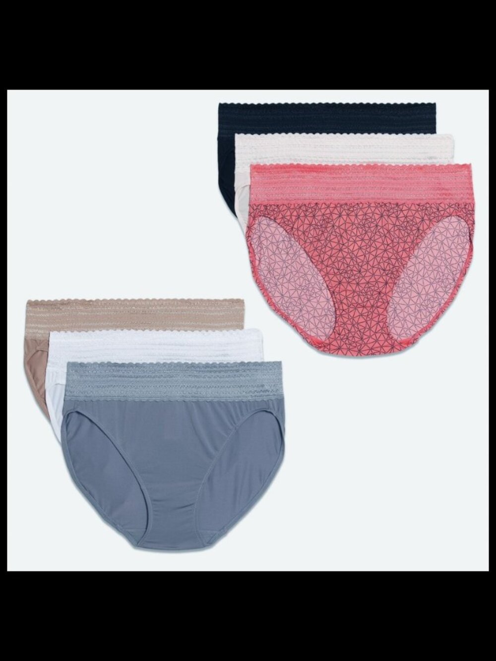6 Pairs Blissful Benefits Panties by Warners - Hi-Cut Microfiber with Lace - 3XL